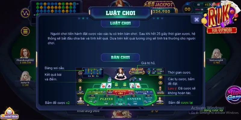 Quy định luật chơi game bài baccarat