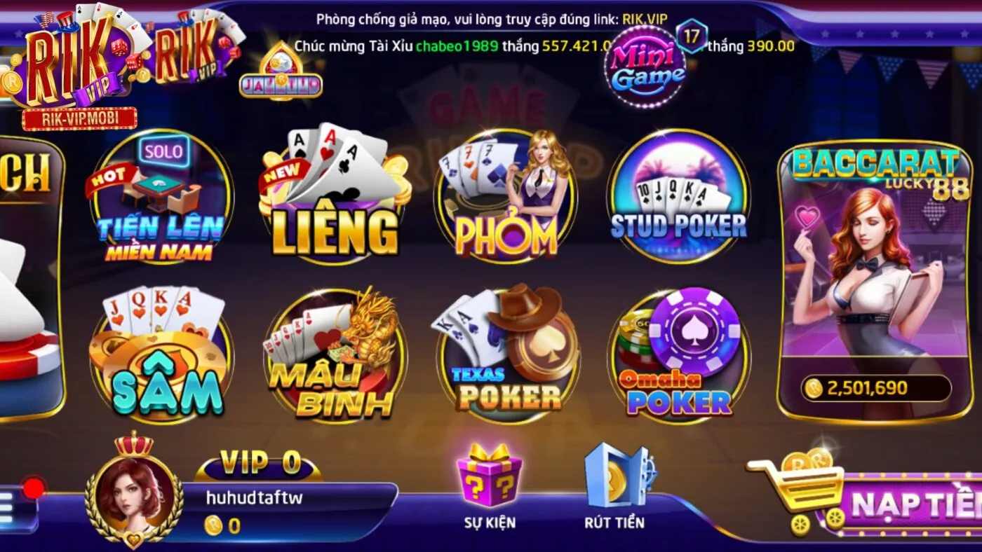 Đa dạng các loại game bài 